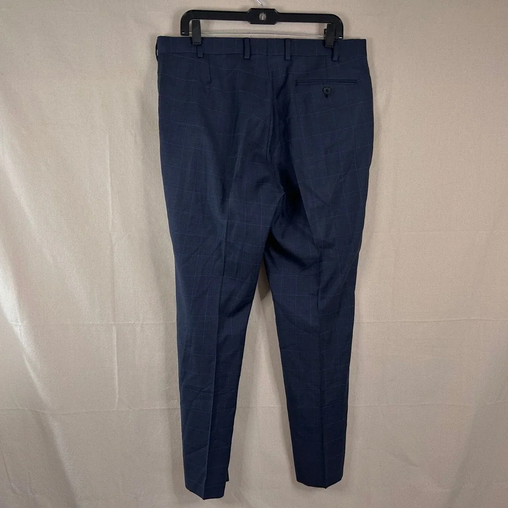 Charles Tyrwhitt 40R Suit 36x31 Wool Navy Windowpane Two Button Double Vented
